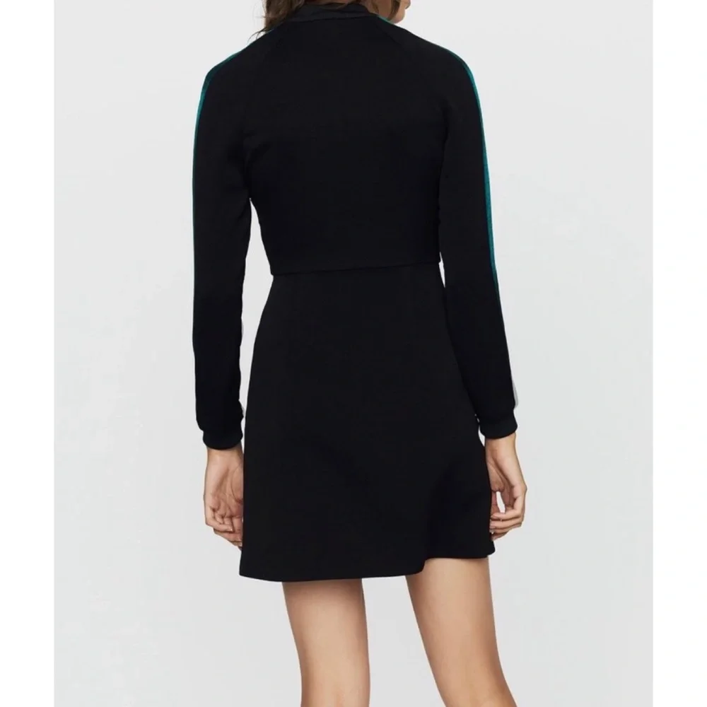 MAJE • Black/Green Rizia Contrast-Inset A-Line Long Sleeve Mini Dress, S - Picture 3 of 16